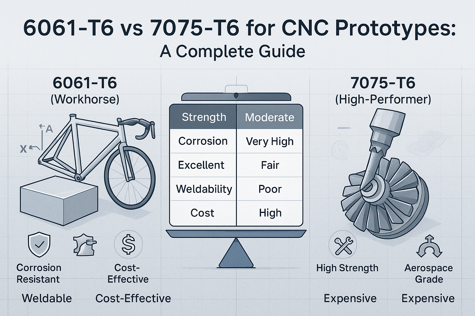 6061-T6 vs 7075-T6 para prototipos CNC